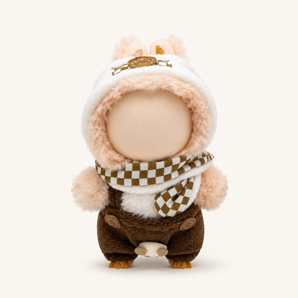 Mocha Gingham Winter Bunny Outfit for 17cm Doll