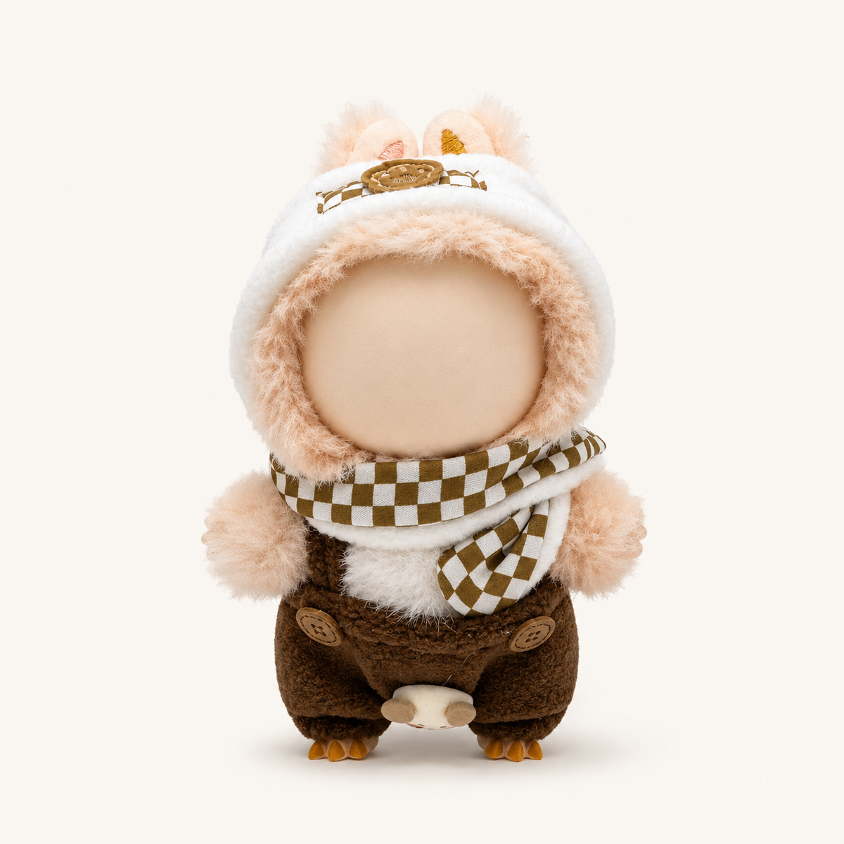 Mocha Gingham Winter Bunny Outfit for 17cm Doll