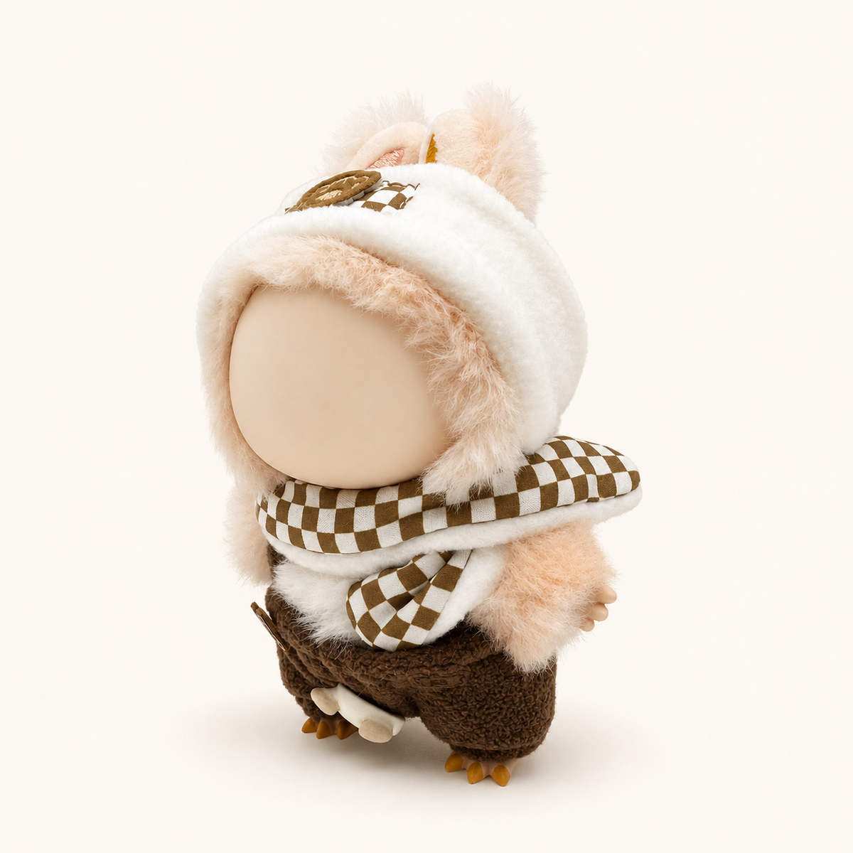 Mocha Gingham Winter Bunny Outfit for 17cm Doll