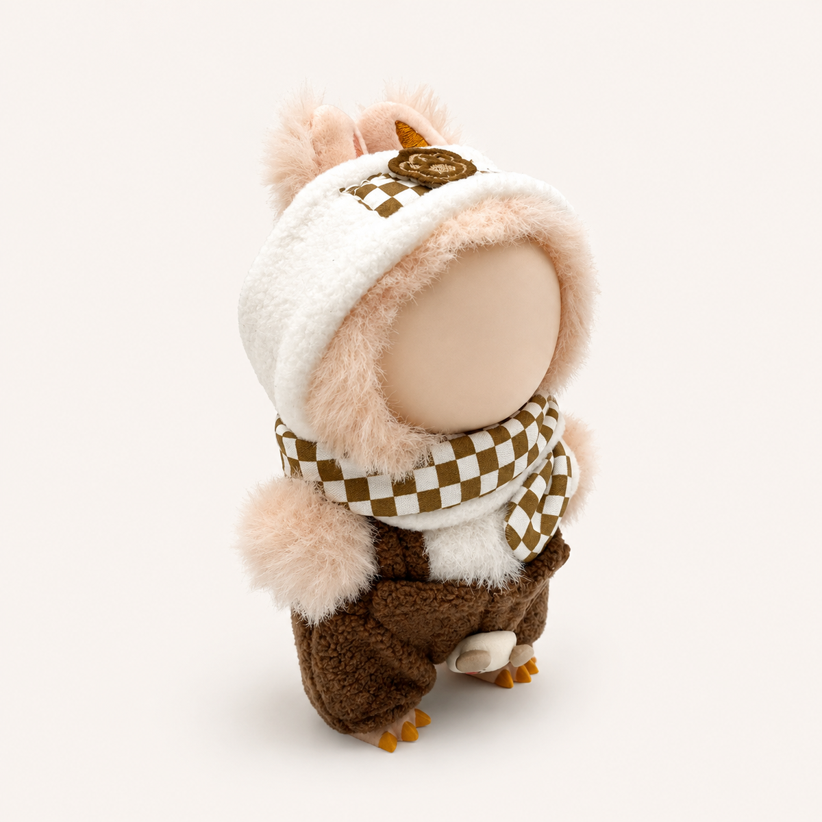 Mocha Gingham Winter Bunny Outfit for 17cm Doll