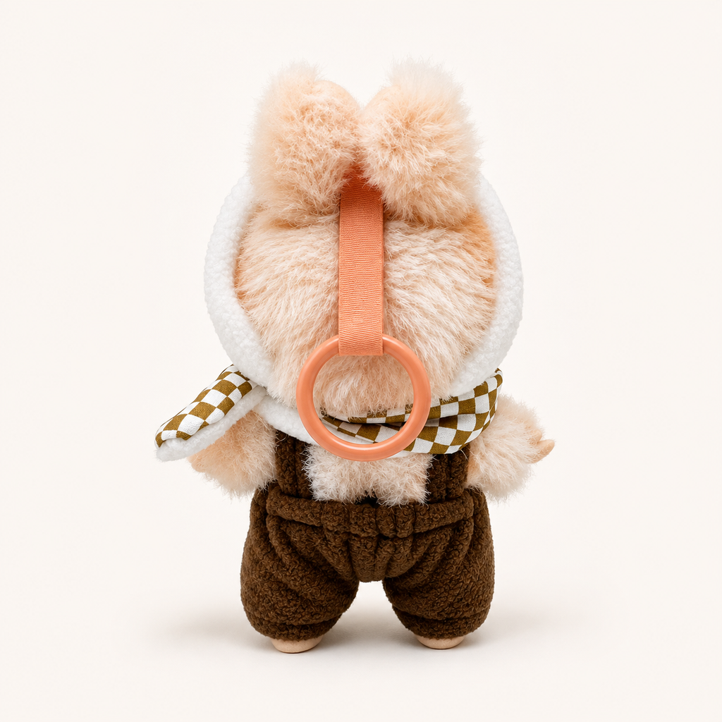 Mocha Gingham Winter Bunny Outfit for 17cm Doll
