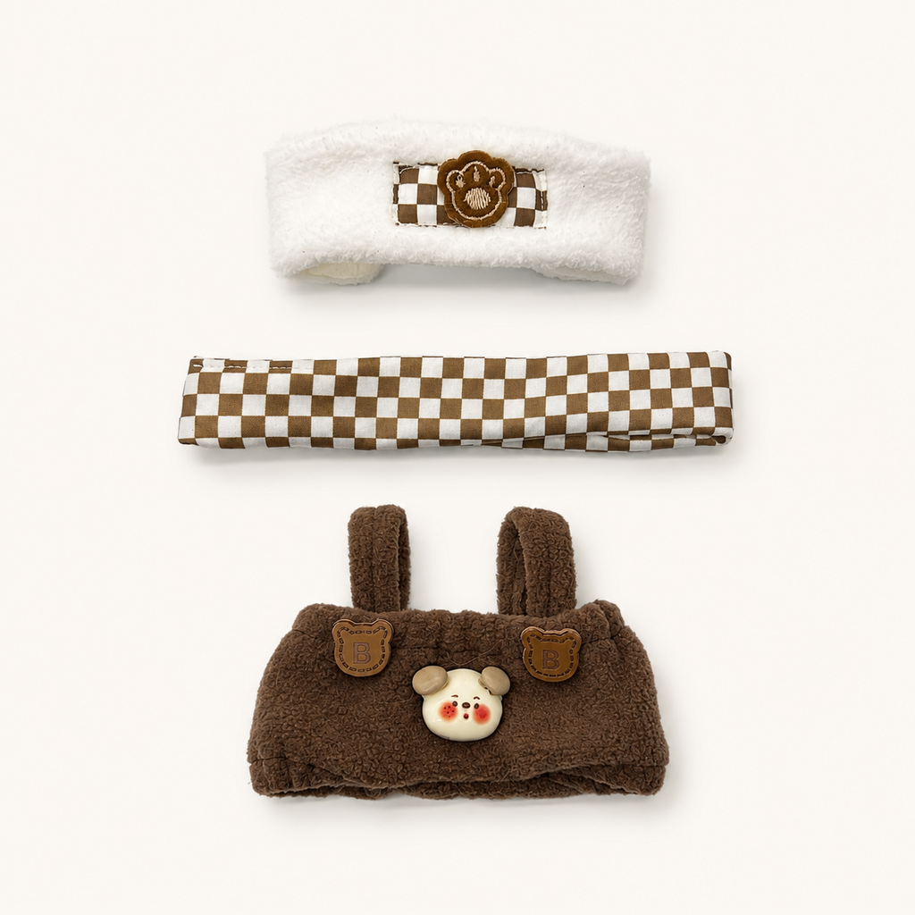 Mocha Gingham Winter Bunny Outfit for 17cm Doll