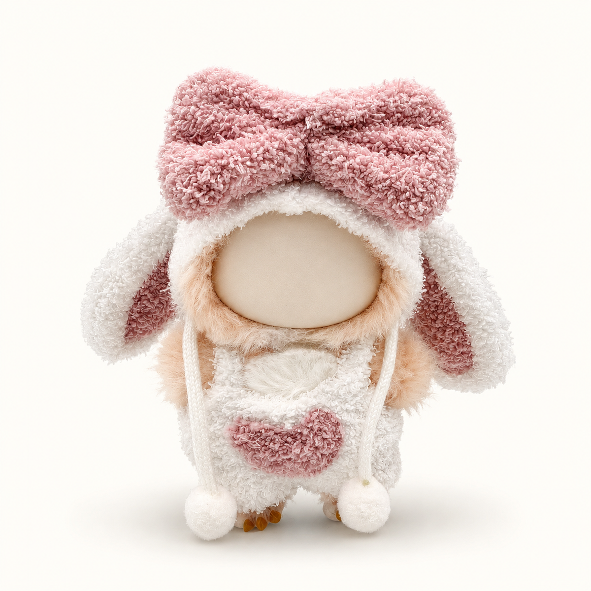 Blush Pink Bunny Bow Romper for 17cm Doll