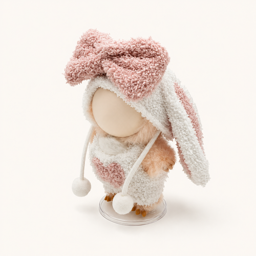 Blush Pink Bunny Bow Romper for 17cm Doll