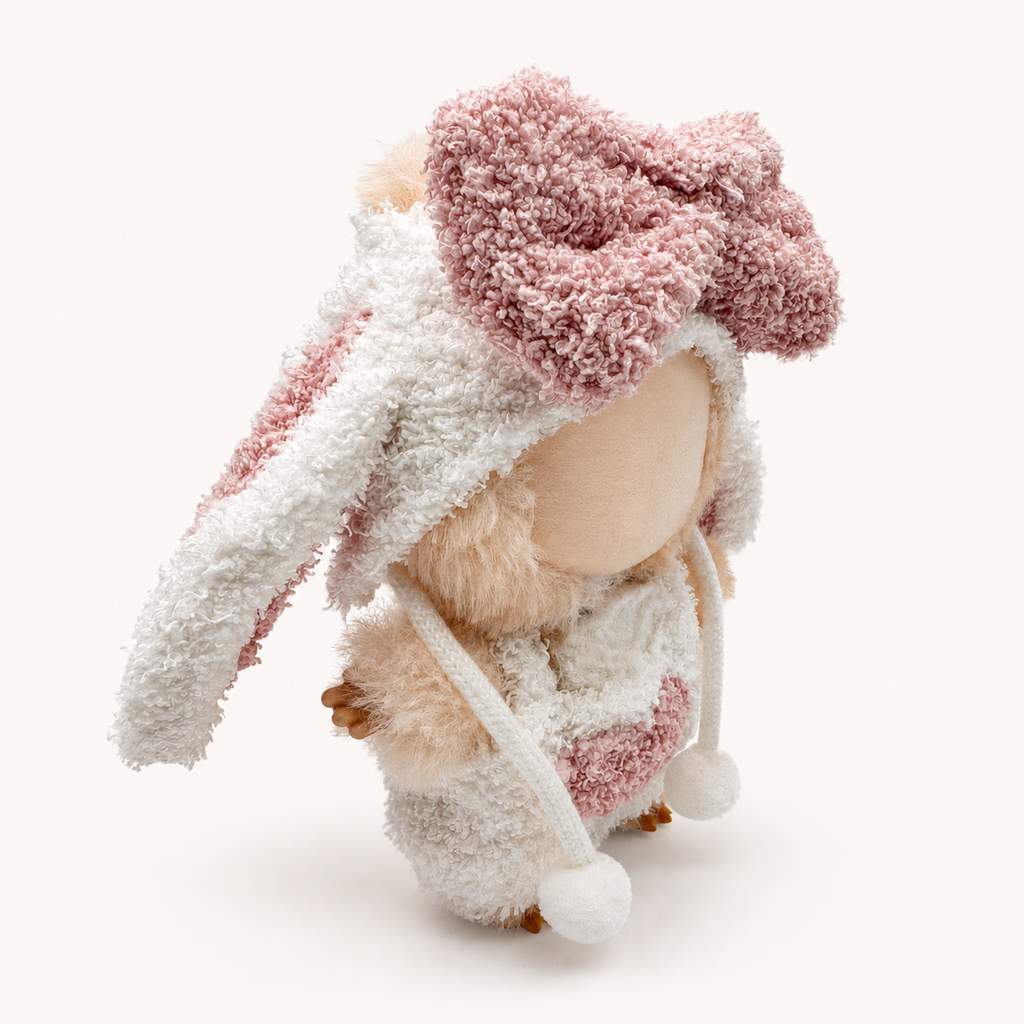 Blush Pink Bunny Bow Romper for 17cm Doll