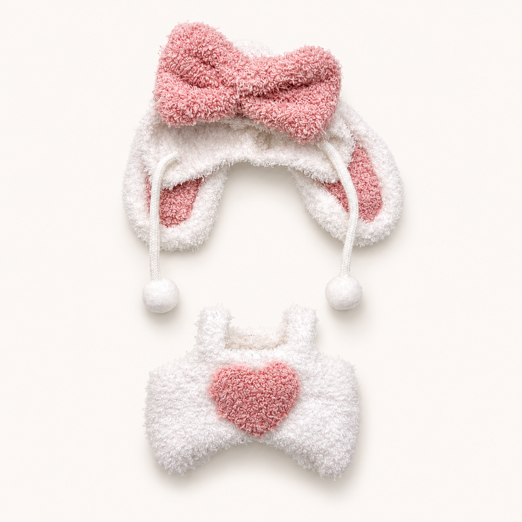 Blush Pink Bunny Bow Romper for 17cm Doll