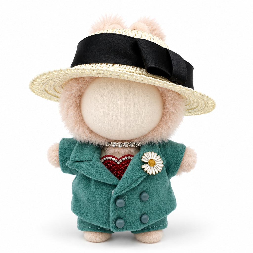 Teal Daisy Suit & Straw Hat Outfit for 17cm Doll