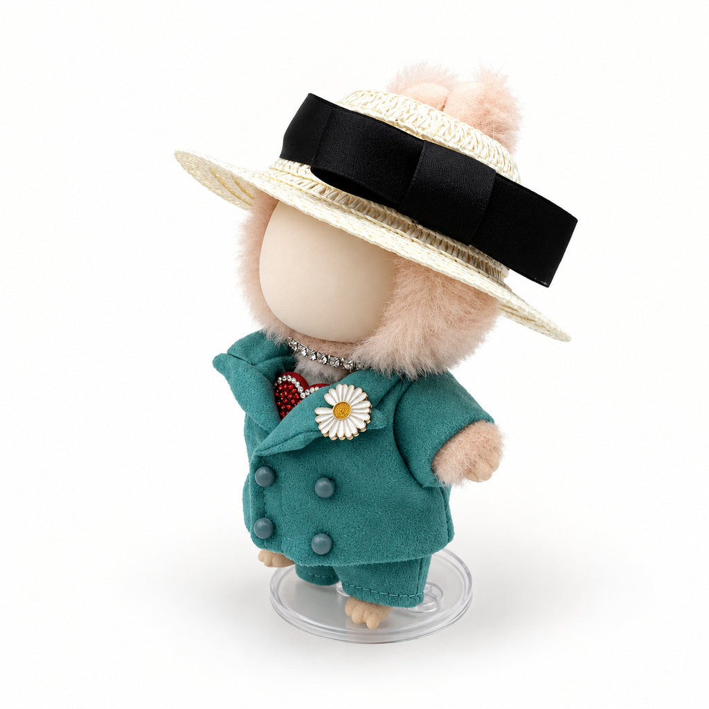 Teal Daisy Suit & Straw Hat Outfit for 17cm Doll