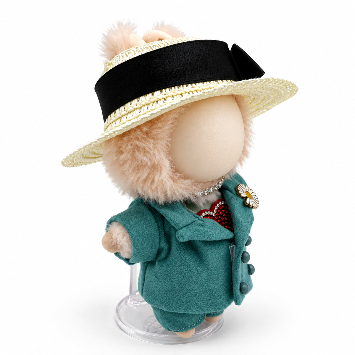 Teal Daisy Suit & Straw Hat Outfit for 17cm Doll