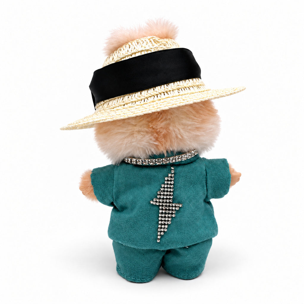 Teal Daisy Suit & Straw Hat Outfit for 17cm Doll