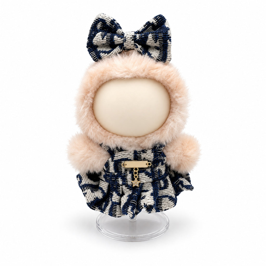 Navy Tweed Bow Dress for 17cm Doll