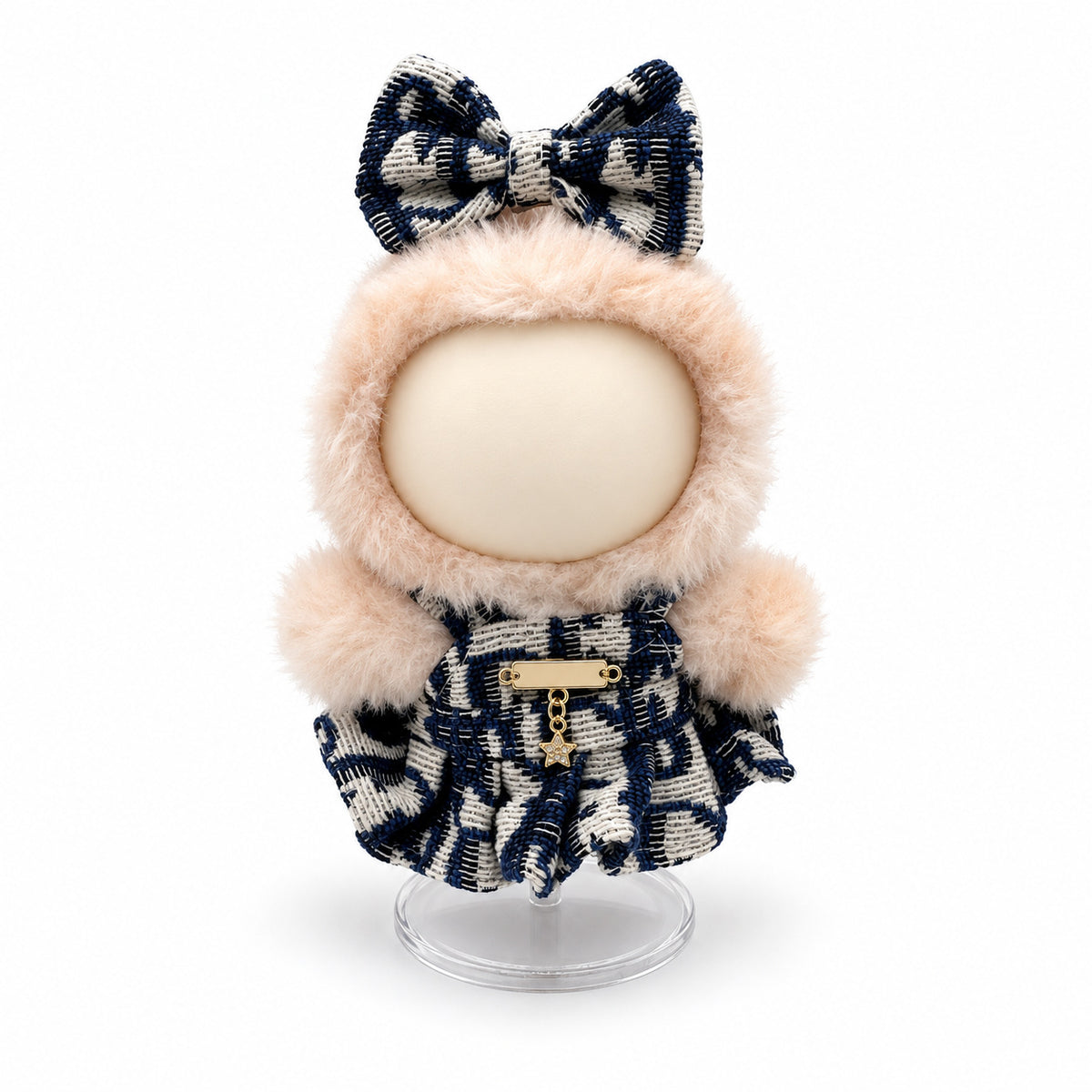 Navy Tweed Bow Dress for 17cm Doll