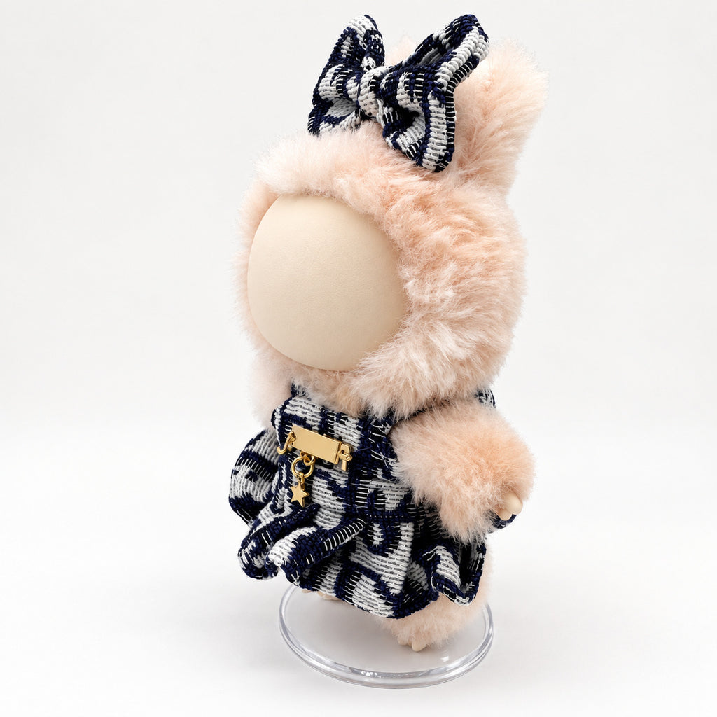 Navy Tweed Bow Dress for 17cm Doll