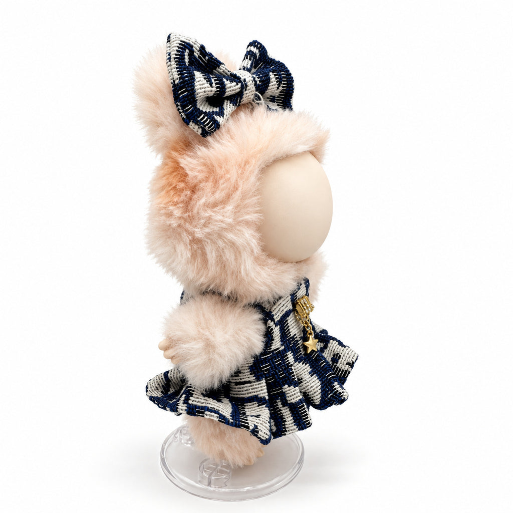 Navy Tweed Bow Dress for 17cm Doll