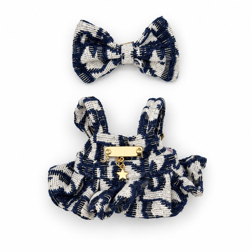 Navy Tweed Bow Dress for 17cm Doll