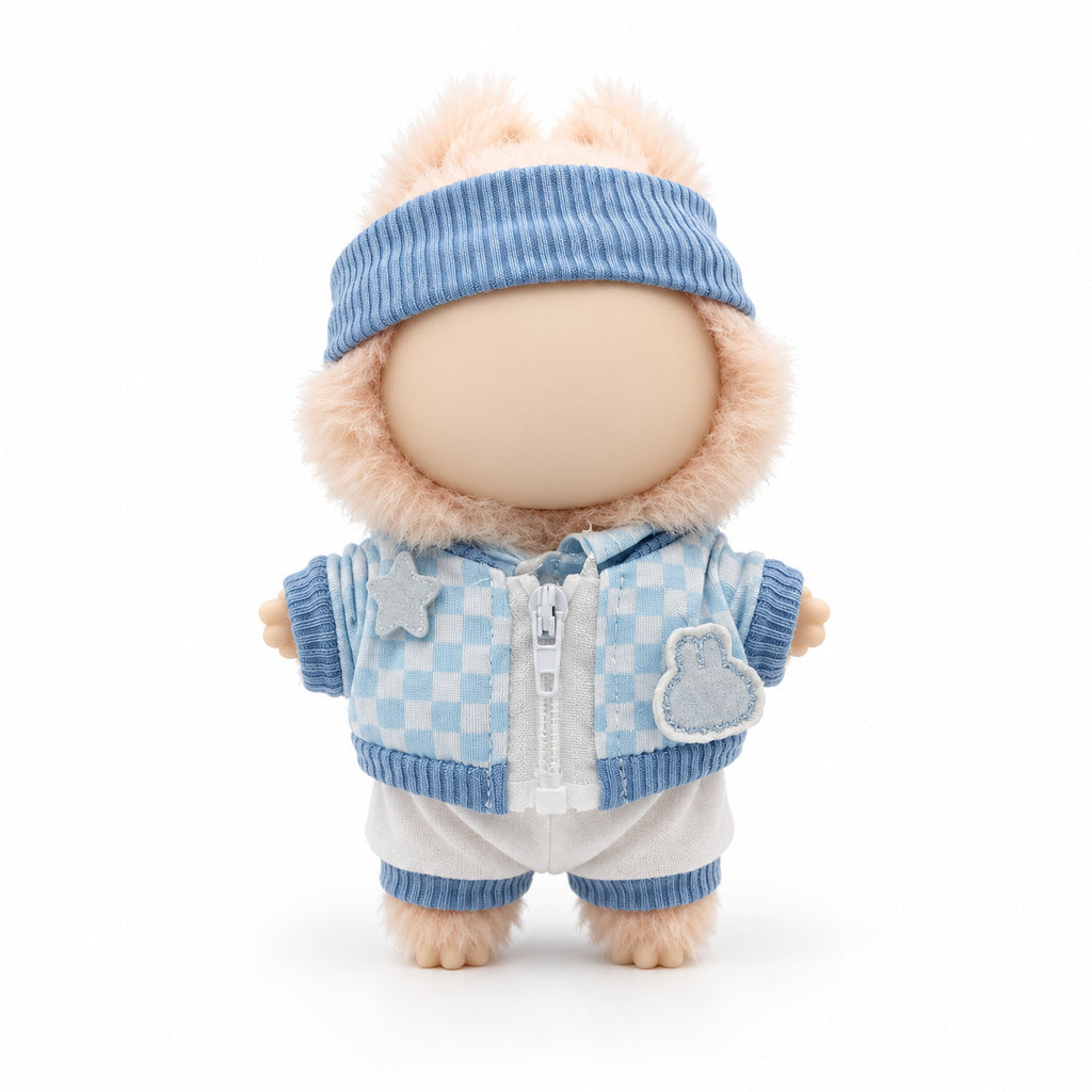Sky Blue Gingham Outfit & Visor for 17cm Doll