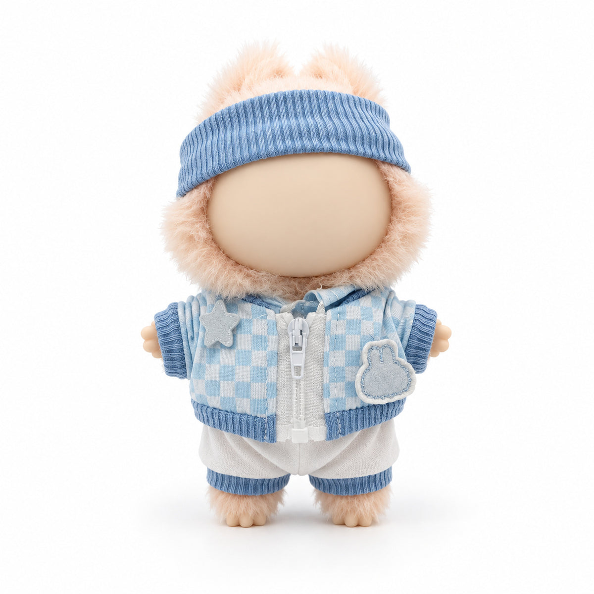Sky Blue Gingham Outfit & Visor for 17cm Doll