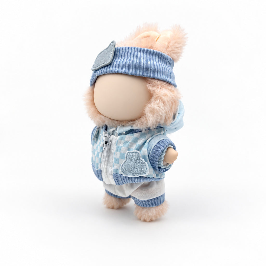 Sky Blue Gingham Outfit & Visor for 17cm Doll