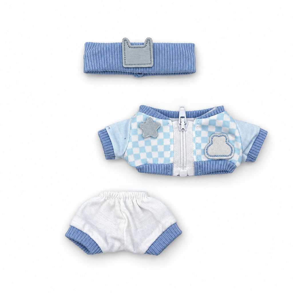 Sky Blue Gingham Outfit & Visor for 17cm Doll